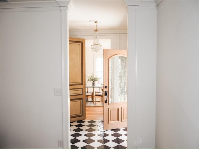 hall featuring light floors