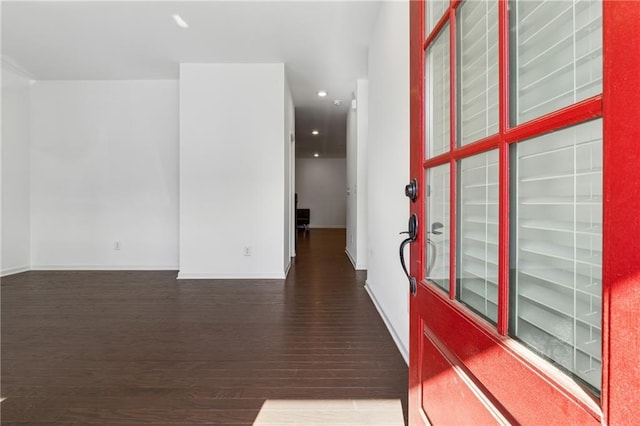 interior space with dark wood-type flooring