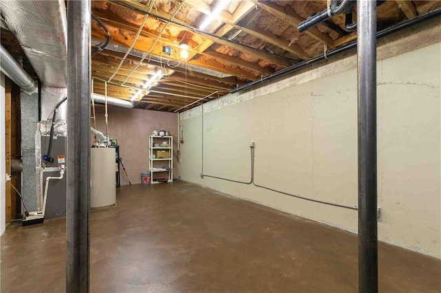 unfinished basement with gas water heater