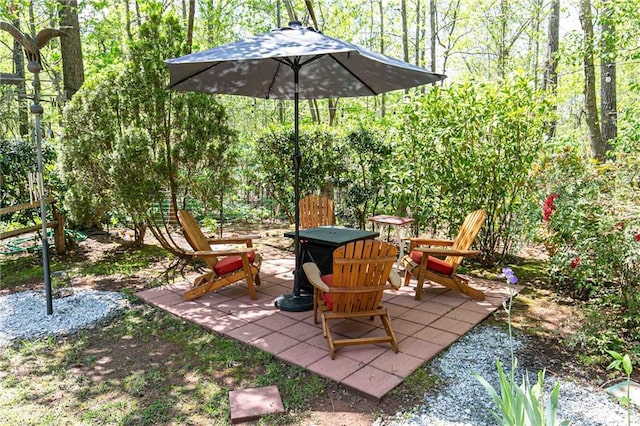 view of patio / terrace featuring an outdoor fire pit
