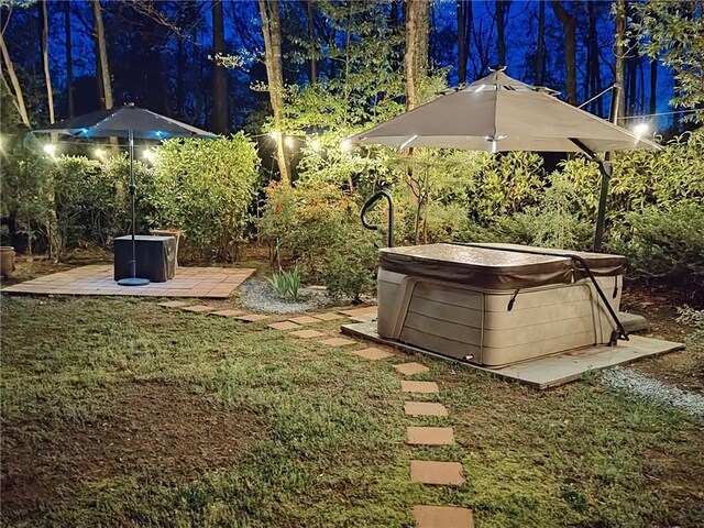 yard at night with a lawn