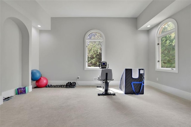 exercise room with carpet floors