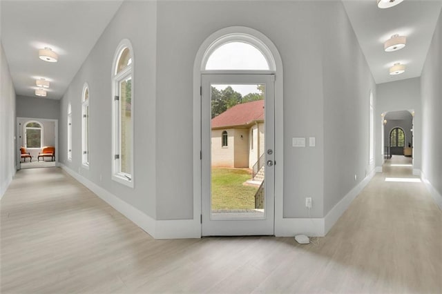 interior space with light hardwood / wood-style floors