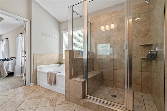 4275 Hunters Walk Way, Cumming, GA 30028 - bathroom featuring a bath, a stall shower, and tile patterned flooring