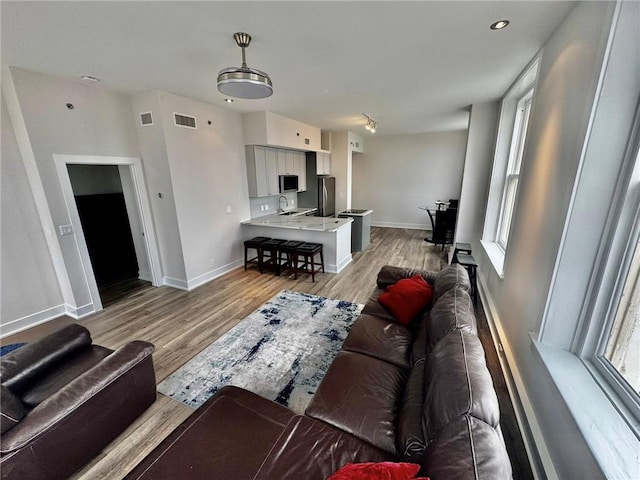 57 Forsyth St NW Unit 14B, Atlanta, GA 30303 - living room featuring light wood-type flooring and baseboards
