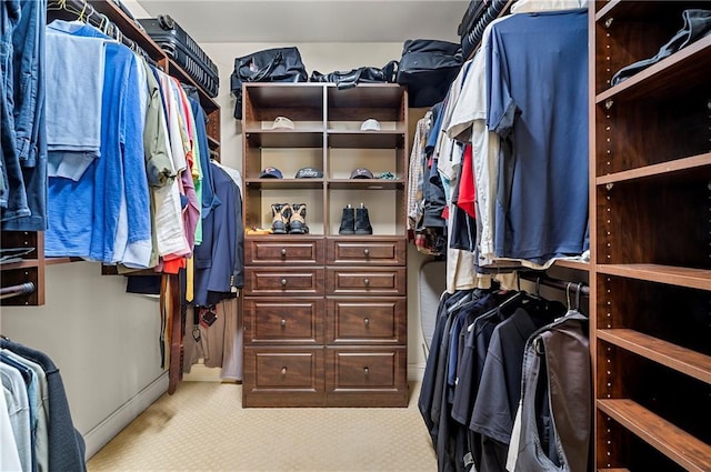 walk in closet featuring carpet flooring