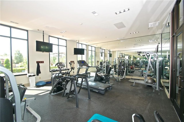 workout area with visible vents