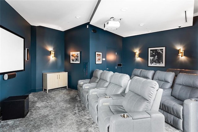 2795 Peachtree Rd NE Unit 2101, Atlanta, GA 30305 - carpeted cinema room featuring vaulted ceiling, baseboards, and recessed lighting