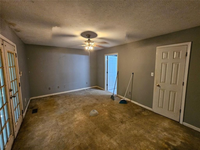 12 Lakemont Dr SE, Silver Creek, GA 30173 - spare room featuring french doors, carpet floors, baseboards, ceiling fan, and a textured ceiling