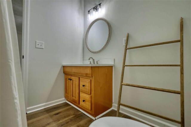 bathroom featuring vanity and wood-type flooring