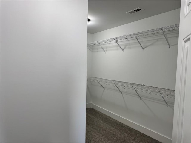 walk in closet featuring visible vents and carpet flooring