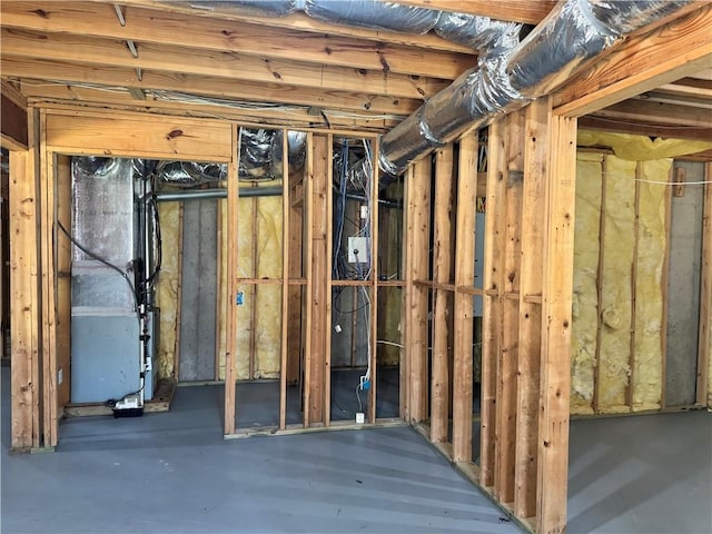 unfinished basement with heating unit