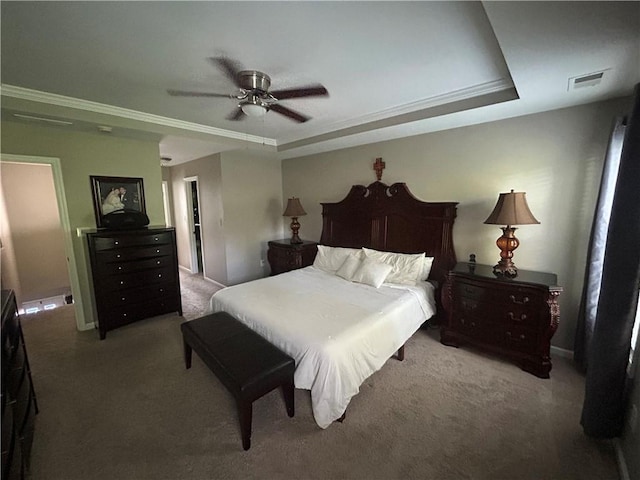127 Spring Way Sq, Canton, GA 30114 - carpeted bedroom featuring a tray ceiling, a ceiling fan, and ornamental molding