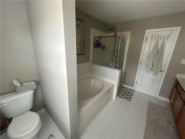 127 Spring Way Sq, Canton, GA 30114 - bathroom with a shower stall, vanity, tile patterned floors, and a bath