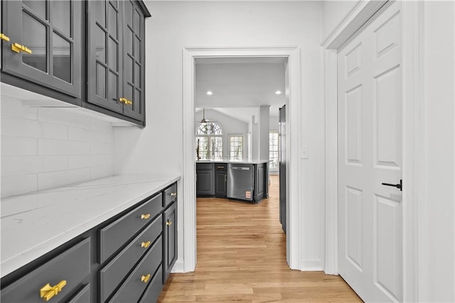 corridor featuring recessed lighting and light wood-type flooring