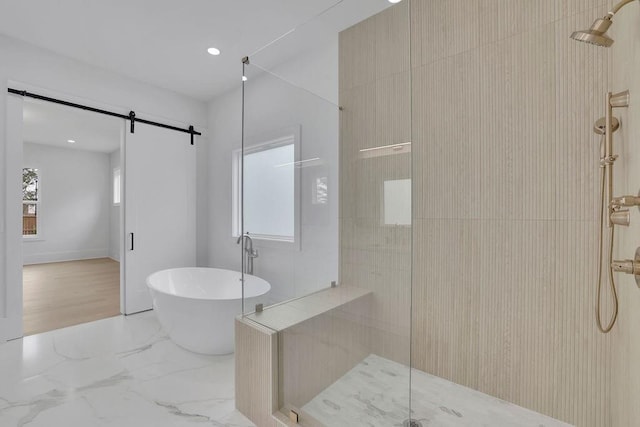 315 Hillcrest View Dr, Suwanee, GA 30024 - full bathroom with a shower stall, a freestanding tub, healthy amount of natural light, and recessed lighting