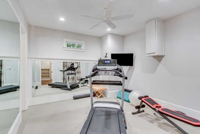 exercise area with ceiling fan