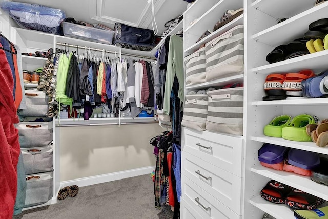 spacious closet featuring light carpet