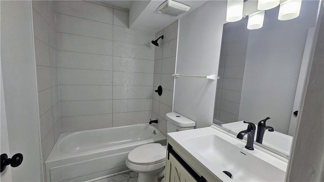 2388 Lawrenceville Hwy Unit D, Decatur, GA 30033 - bathroom featuring bathtub / shower combination, vanity, visible vents, toilet, and marble finish floor