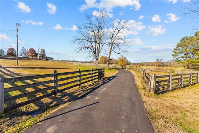 view of road with a rural view