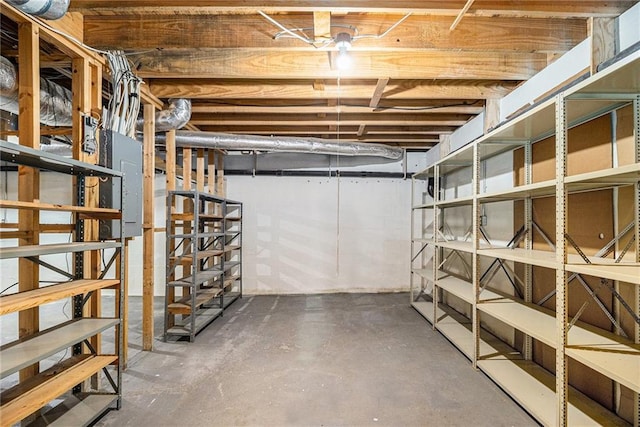 unfinished basement with electric panel