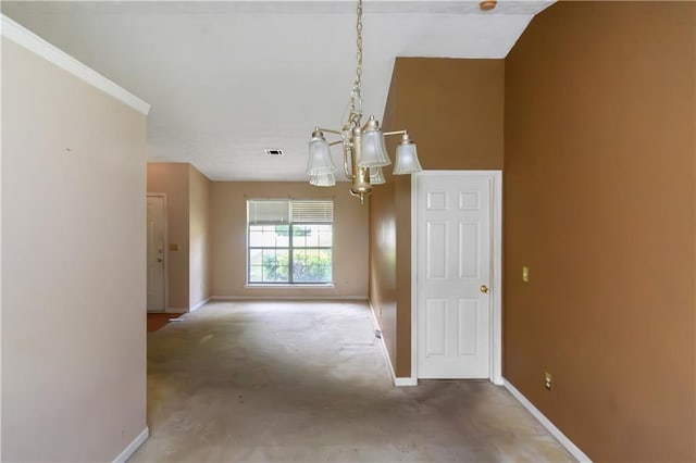 9550 Canvasback Ct, Jonesboro, GA 30238 - unfurnished dining area featuring a chandelier and baseboards