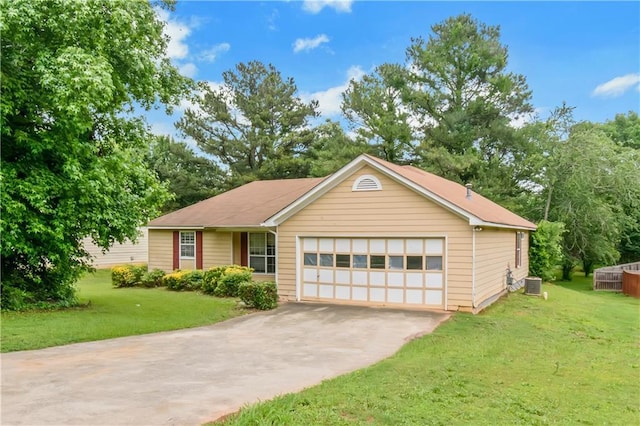 9550 Canvasback Ct, Jonesboro, GA 30238 - ranch-style home with central air condition unit, a front lawn, and driveway
