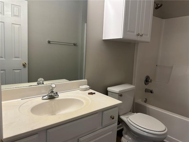 full bath with toilet, shower / bath combination, and vanity