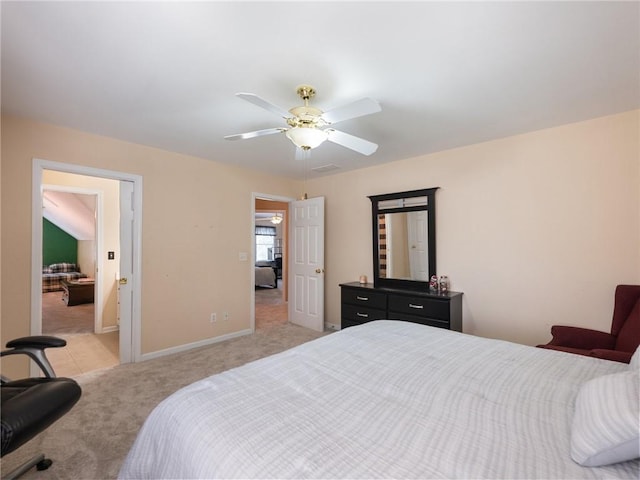 4523 Warwick Glen Pl, Flowery Branch, GA 30542 - bedroom with light carpet, baseboards, and ceiling fan