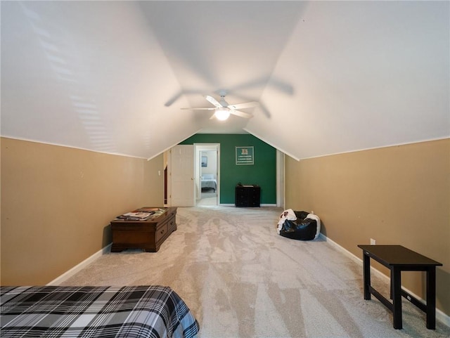 4523 Warwick Glen Pl, Flowery Branch, GA 30542 - bedroom with carpet, lofted ceiling, baseboards, and a ceiling fan
