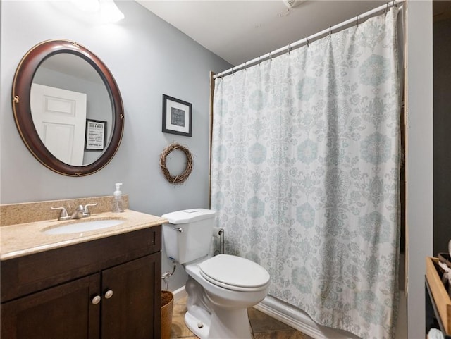 4523 Warwick Glen Pl, Flowery Branch, GA 30542 - full bathroom featuring vanity, toilet, curtained shower, and tile patterned floors