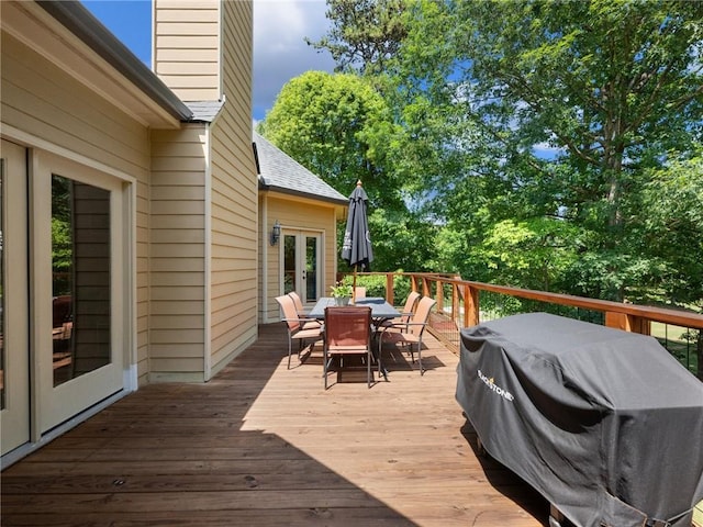4523 Warwick Glen Pl, Flowery Branch, GA 30542 - wooden terrace with outdoor dining space, grilling area, and french doors