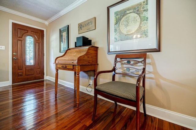 foyer entrance featuring dark hardwood / wood-style floors and ornamental molding