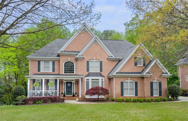 710 Bentgrass Ct, Dacula, GA 30019 - view of front facade with a porch, brick siding, and a front yard