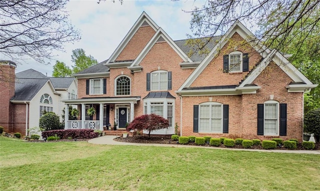 710 Bentgrass Ct, Dacula, GA 30019 - georgian-style home with brick siding, covered porch, and a front lawn