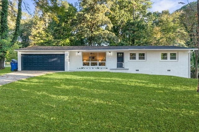 single story home with a garage and a front yard