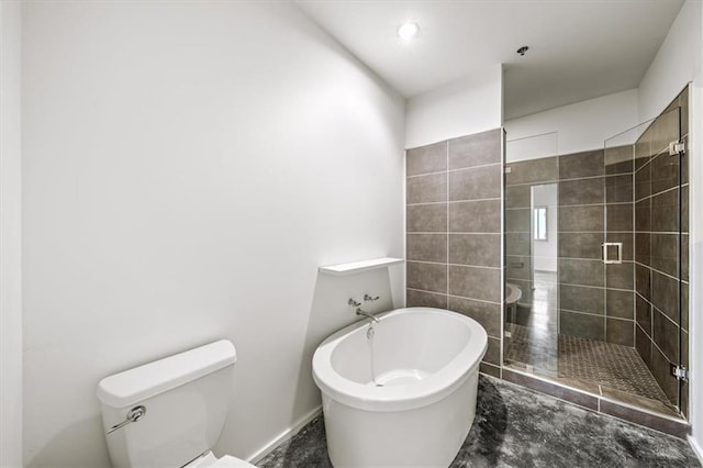 bathroom with toilet and separate shower and tub