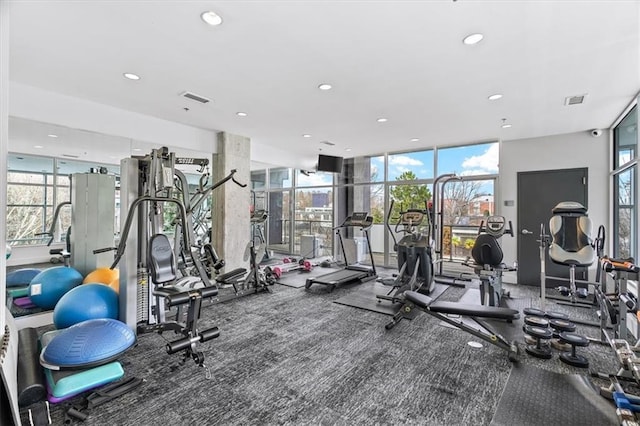 gym featuring a wall of windows