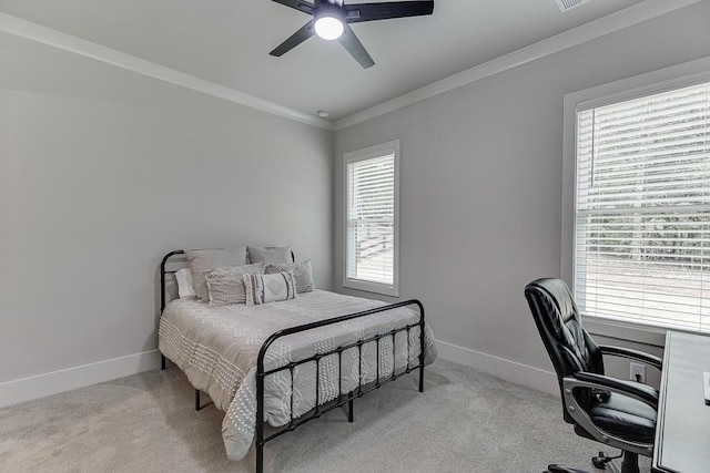 1889 Jefferson River Rd, Jefferson, GA 30549 - bedroom with a desk, carpet flooring, multiple windows, crown molding, and ceiling fan
