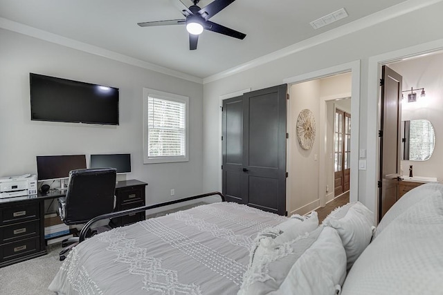 1889 Jefferson River Rd, Jefferson, GA 30549 - carpeted bedroom with crown molding and a ceiling fan