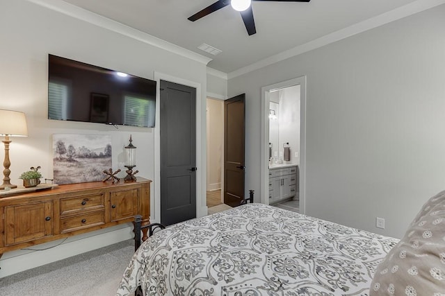1889 Jefferson River Rd, Jefferson, GA 30549 - bedroom featuring crown molding, carpet flooring, a ceiling fan, and ensuite bathroom