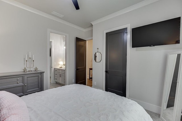 1889 Jefferson River Rd, Jefferson, GA 30549 - bedroom featuring crown molding, carpet flooring, ensuite bath, and ceiling fan