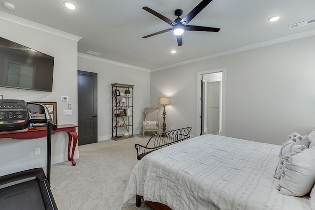 1889 Jefferson River Rd, Jefferson, GA 30549 - bedroom featuring carpet, ornamental molding, recessed lighting, and ceiling fan