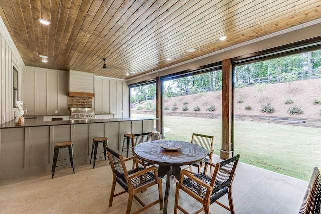 1889 Jefferson River Rd, Jefferson, GA 30549 - dining room featuring wood ceiling, recessed lighting, crown molding, and light carpet