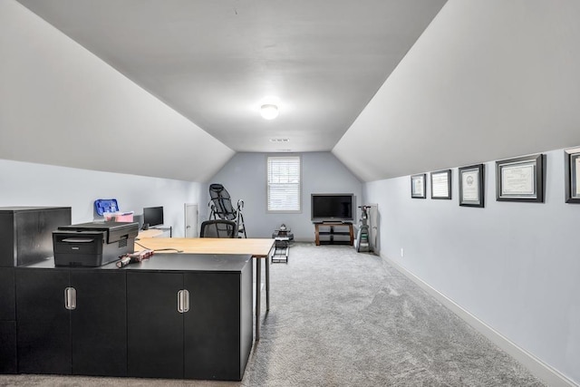 386 Summersong Pl, Talmo, GA 30575 - carpeted home office with vaulted ceiling and baseboards