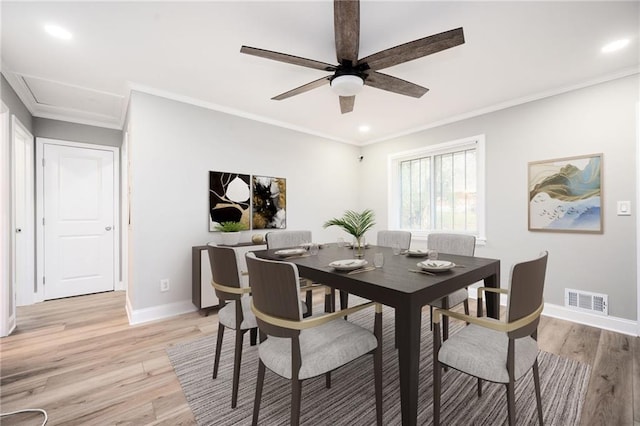2198 Star Mist Dr SW, Atlanta, GA 30311 - dining room featuring crown molding, light wood-type flooring, ceiling fan, and recessed lighting