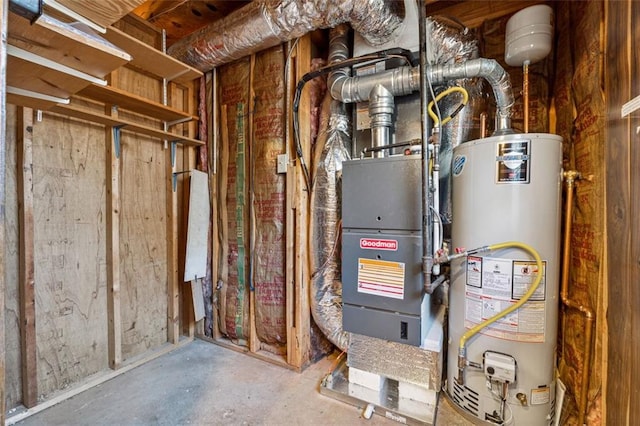 utility room featuring heating unit and gas water heater