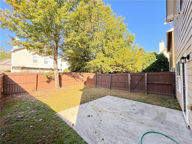 view of yard with a patio area and a fenced backyard