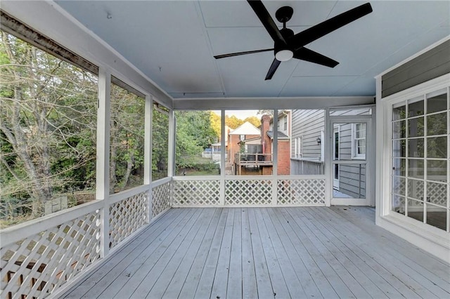 wooden deck with ceiling fan