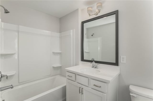 full bathroom featuring shower / tub combination, vanity, and toilet